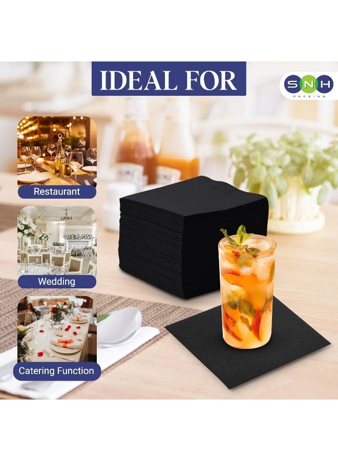 SNH Packing 50 Pieces 40x40cm Black Premium Square Shape 2-Ply Disposable Cocktail Napkin - Image 5